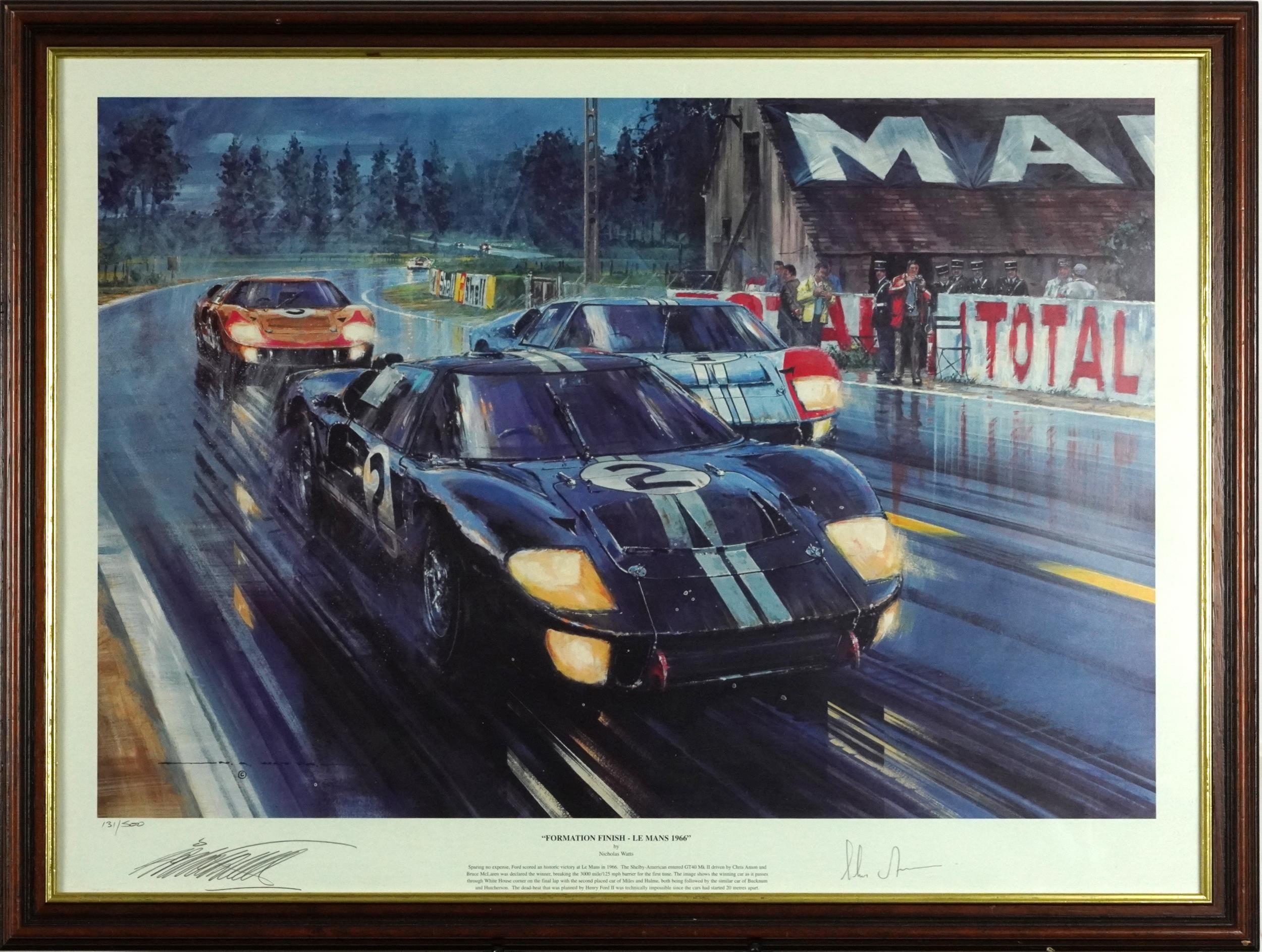 Nicholas Watts - Formation Finish-Le Mans 1966, automobilia interest print in colour, signed by - Image 2 of 6