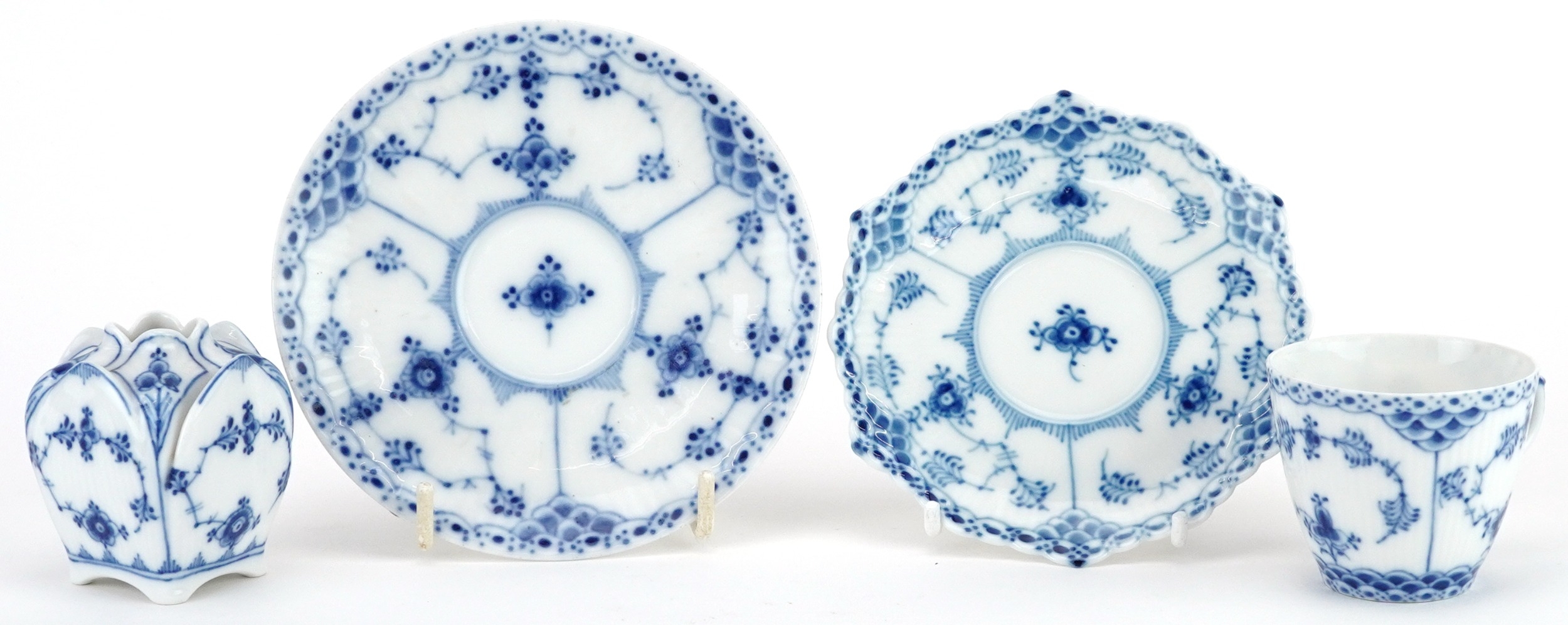 Royal Copenhagen, Danish blue and white Musselmalet porcelain comprising square section vase, cup - Image 2 of 4