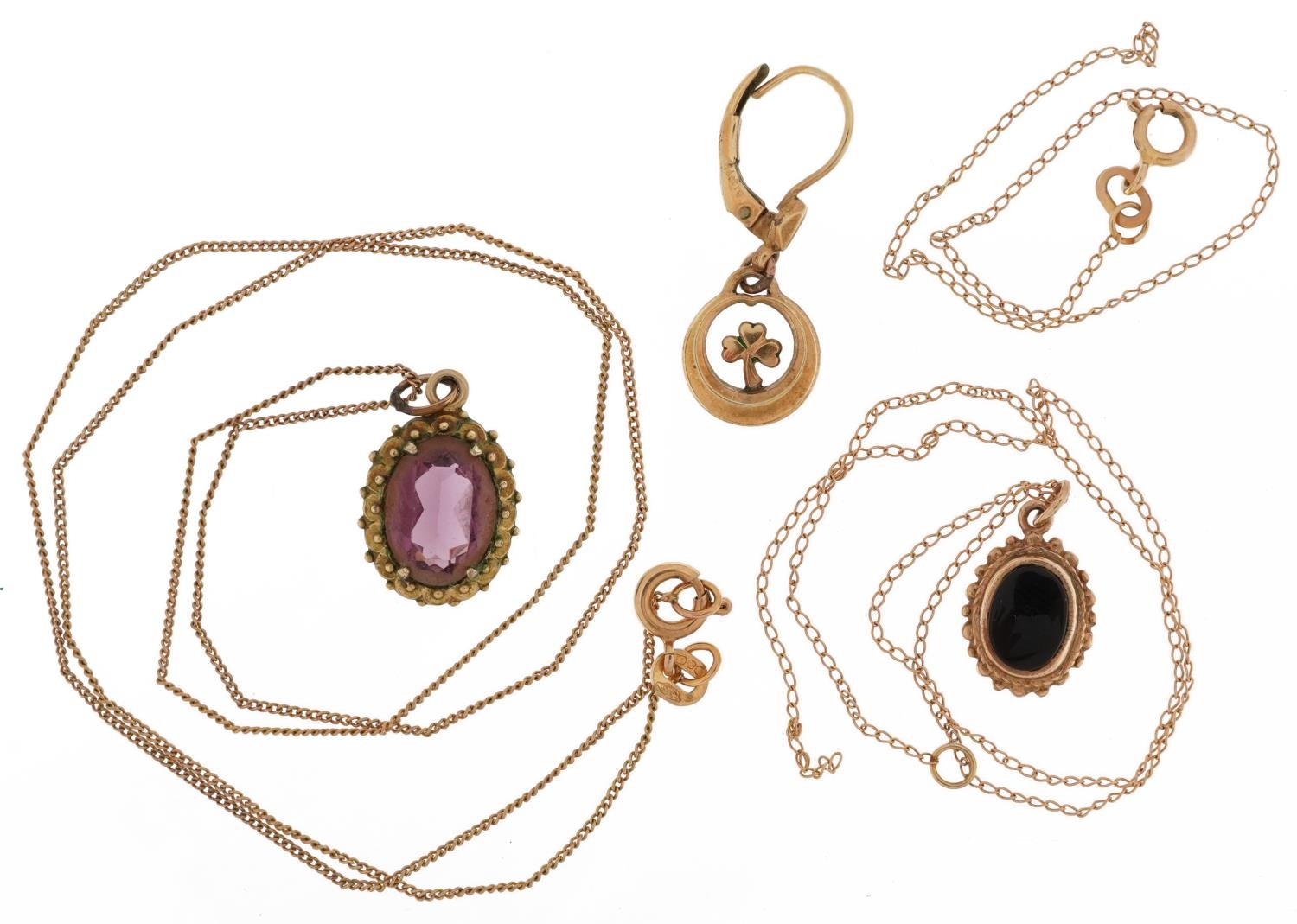 9ct gold and yellow metal jewellery including a 9ct gold necklace, 9ct gold black onyx pendant and a - Image 2 of 5