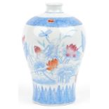 Chinese porcelain Meiping vase hand painted with aquatic plants and flowers, 30.5cm high