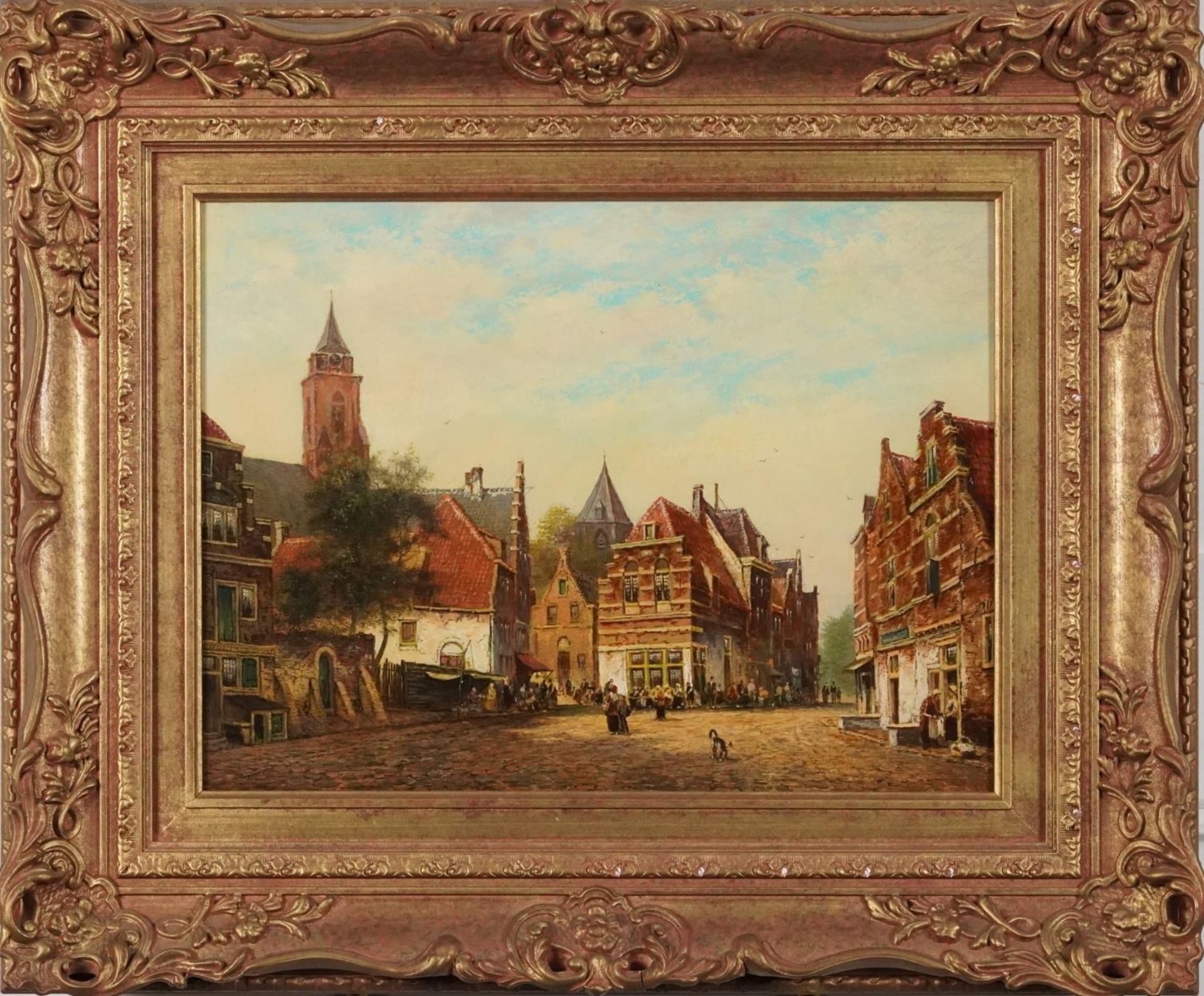 Jan Van Delft - Dutch street scene, contemporary Impressionist oil on wood panel, mounted and - Image 2 of 5