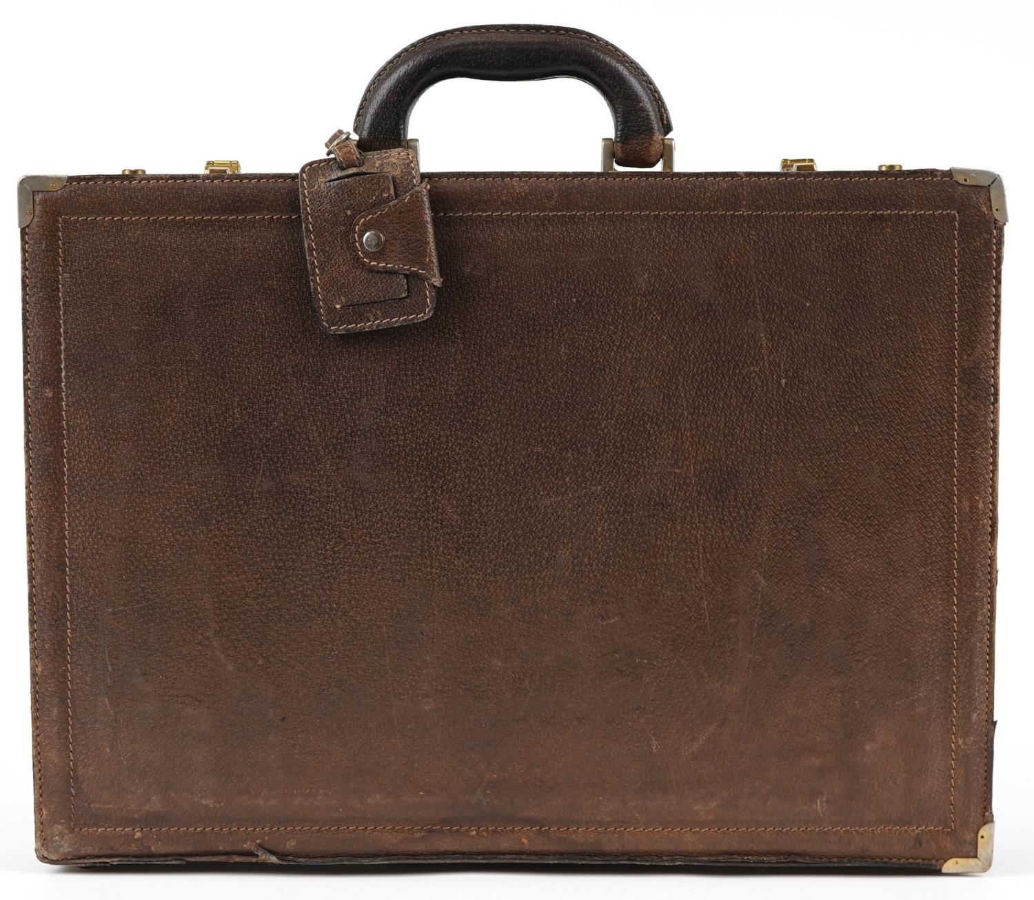 Vintage gentlemen's Gucci brown leather brief case, 8.5cm H x 43cm W x 31cm D PROVENANCE: - Image 7 of 7