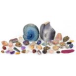 Natural history and geology interest fossils and stone specimens including amethyst, crystal and