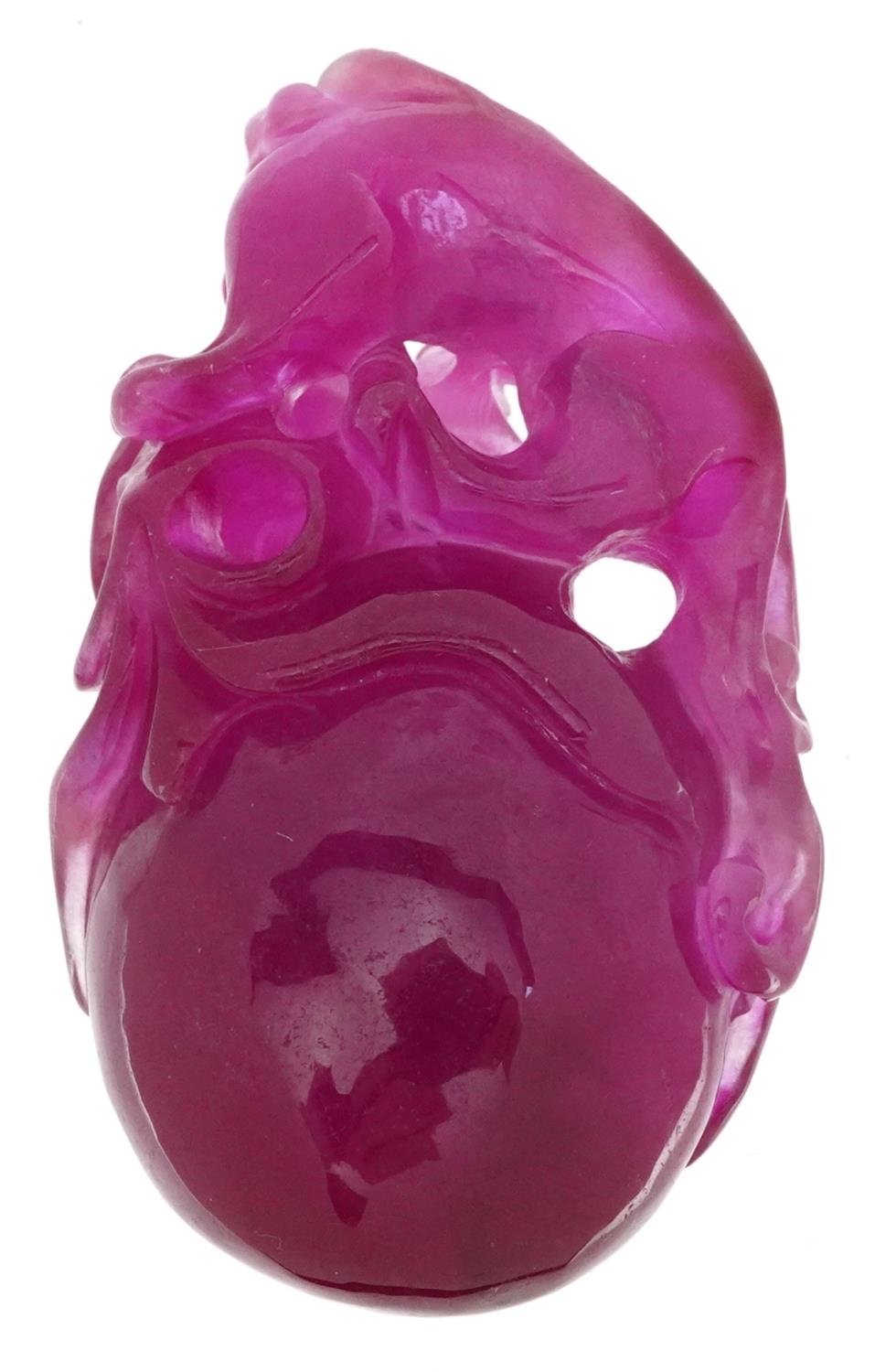 Chinese pink tourmaline pendant carved with a water dragon and fruit, 6.5cm high - Image 2 of 2