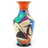 Art Deco style porcelain vase hand painted with geometric motifs in the manner of Clarice Cliff,