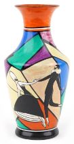 Art Deco style porcelain vase hand painted with geometric motifs in the manner of Clarice Cliff,