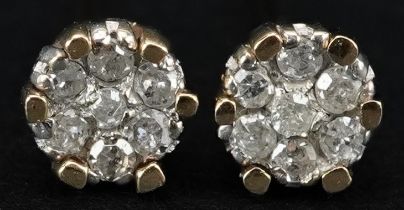 Pair of 9ct gold diamond cluster stud earrings, each 4.2mm in diameter, total 0.6g