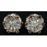 Pair of 9ct gold diamond cluster stud earrings, each 4.2mm in diameter, total 0.6g