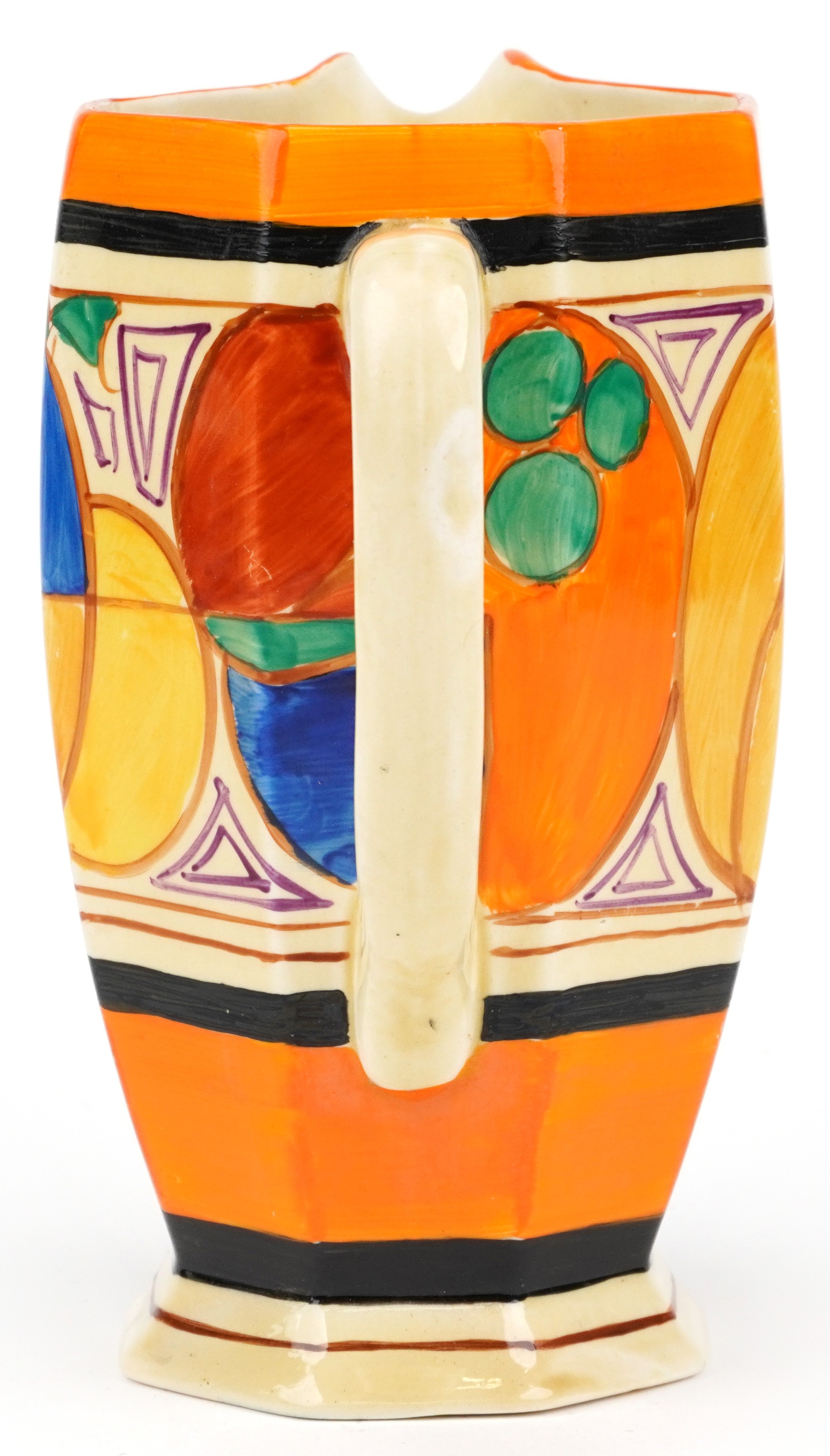 Clarice Cliff, Art Deco Fantastique Bizarre water jug with octagonal body hand painted in the - Image 3 of 8