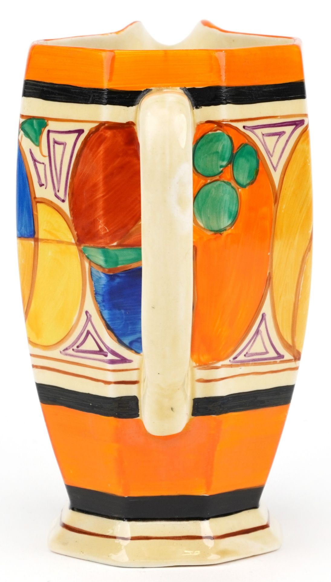 Clarice Cliff, Art Deco Fantastique Bizarre water jug with octagonal body hand painted in the - Bild 3 aus 8