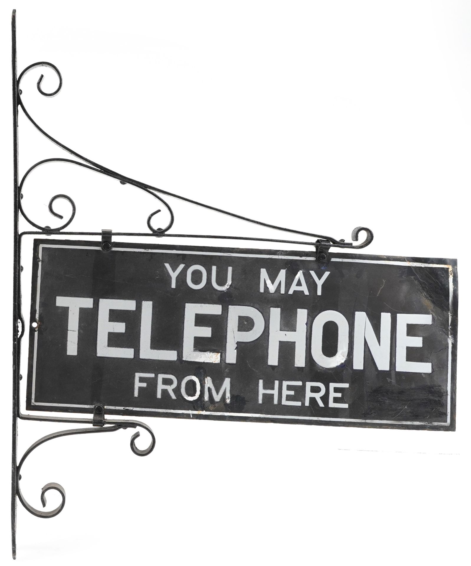 You May Telephone from Here double sided enamel advertising sign with iron wall mount, 73cm high - Bild 2 aus 2