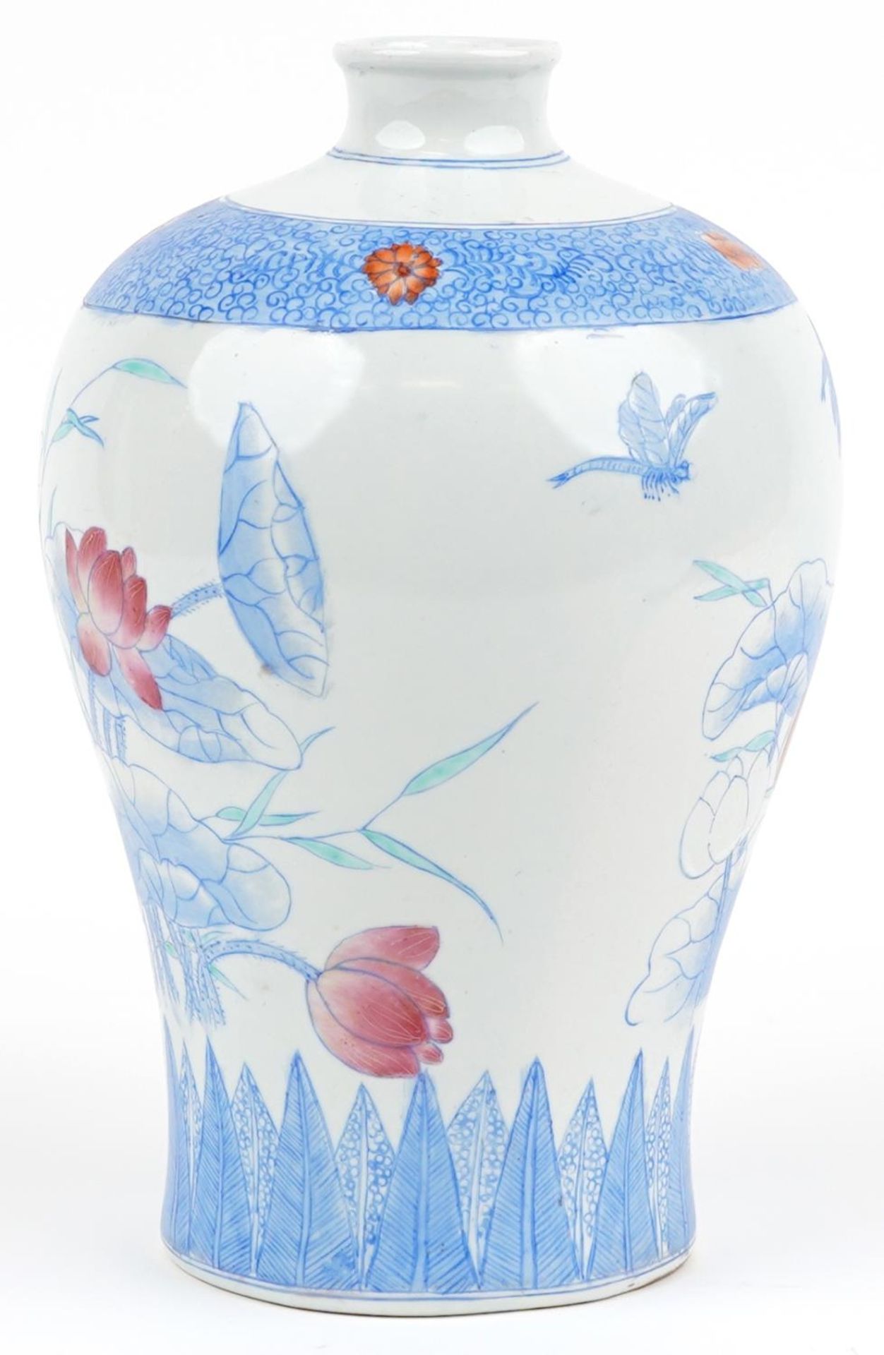 Chinese porcelain Meiping vase hand painted with aquatic plants and flowers, 30.5cm high - Image 2 of 6