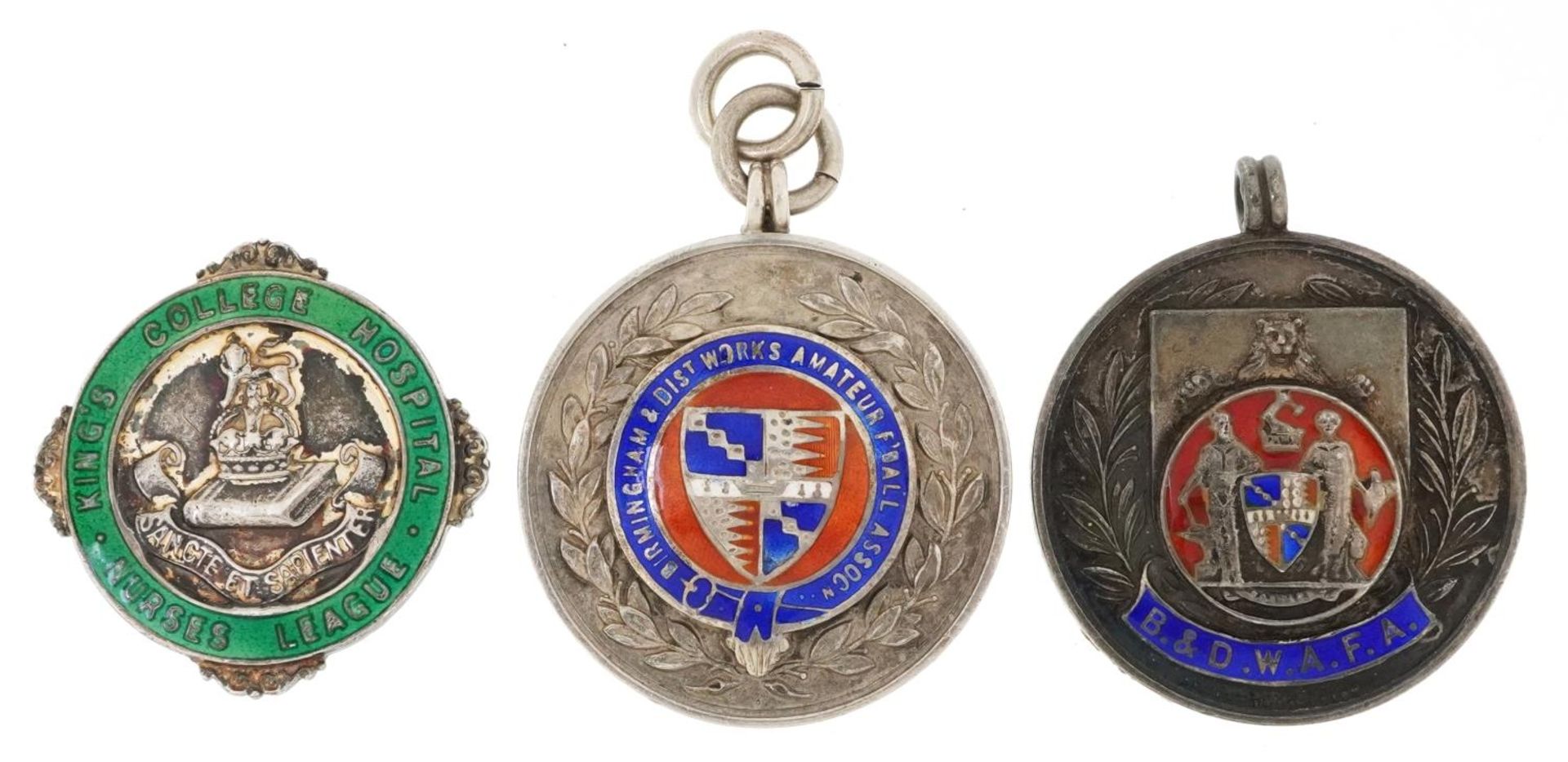 Three sporting interest silver and enamel jewels comprising two For Birmingham & District Works