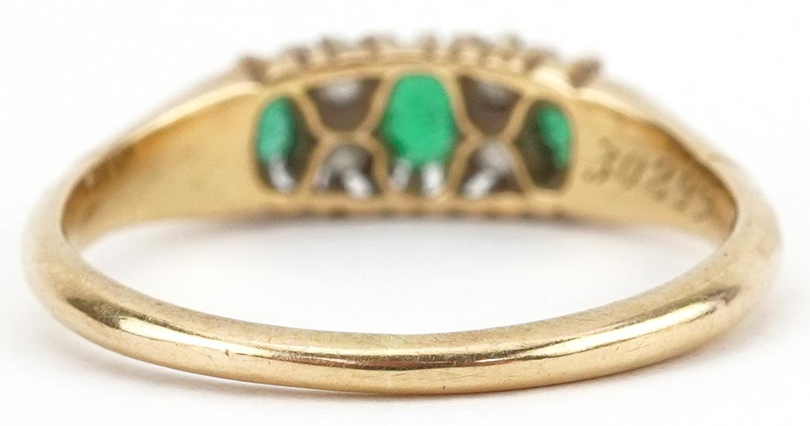 18ct gold emerald and diamond seven stone ring, the largest emerald approximately 3.70mm x 2.40mm - Image 2 of 5