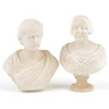 Two 19th/early 20th century carved white alabaster busts including a Roman Warrior, the largest