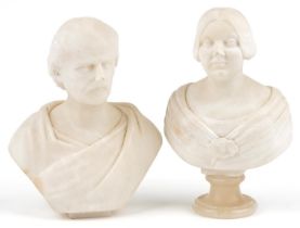 Two 19th/early 20th century carved white alabaster busts including a Roman Warrior, the largest