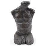 Mid century style cold cast bronze torso of a nude male, 28.5cm high