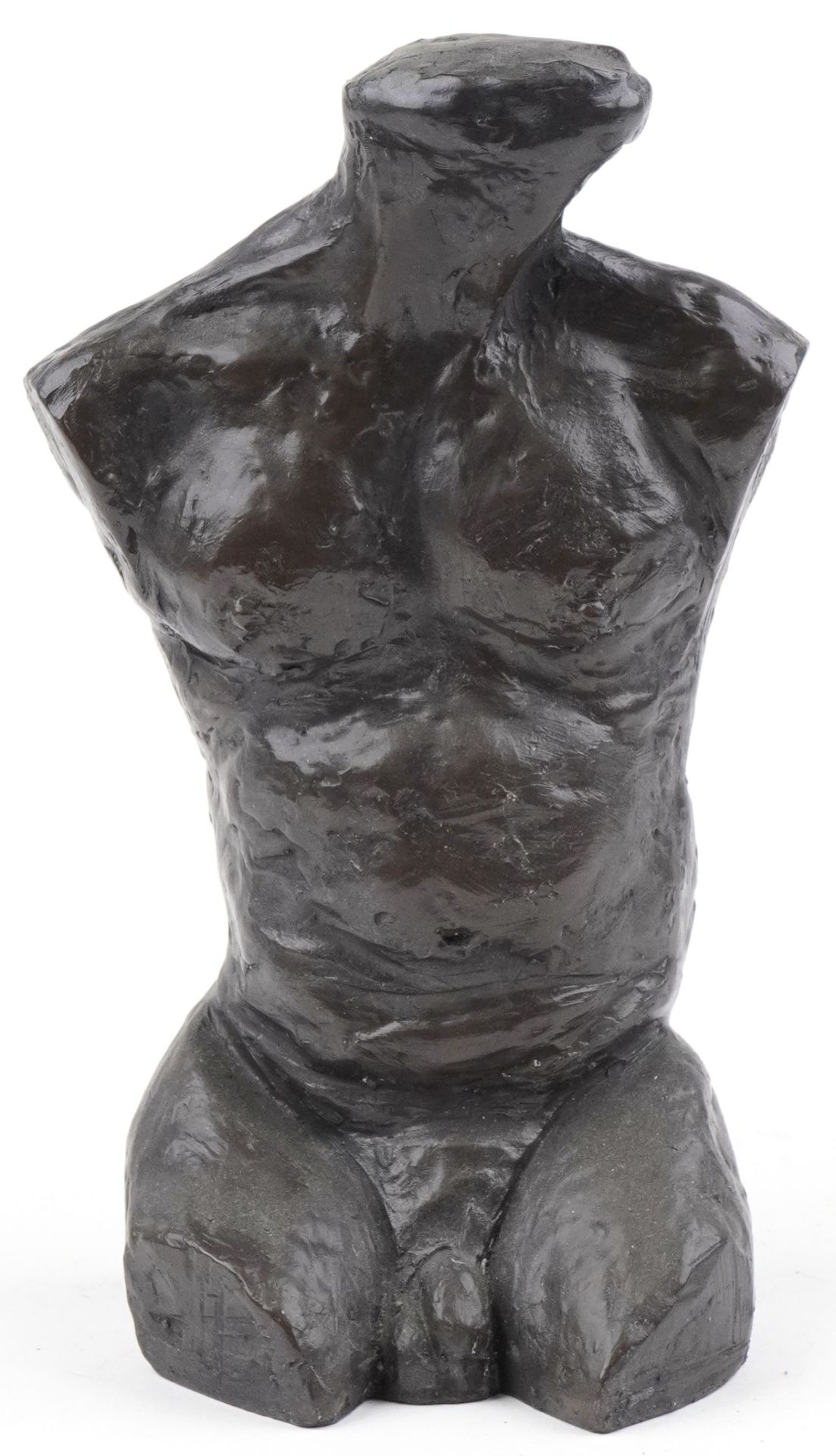 Mid century style cold cast bronze torso of a nude male, 28.5cm high