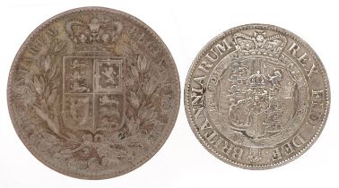 George III 1819 silver half crown and a Victoria Young Head 1844 silver crown, 41g