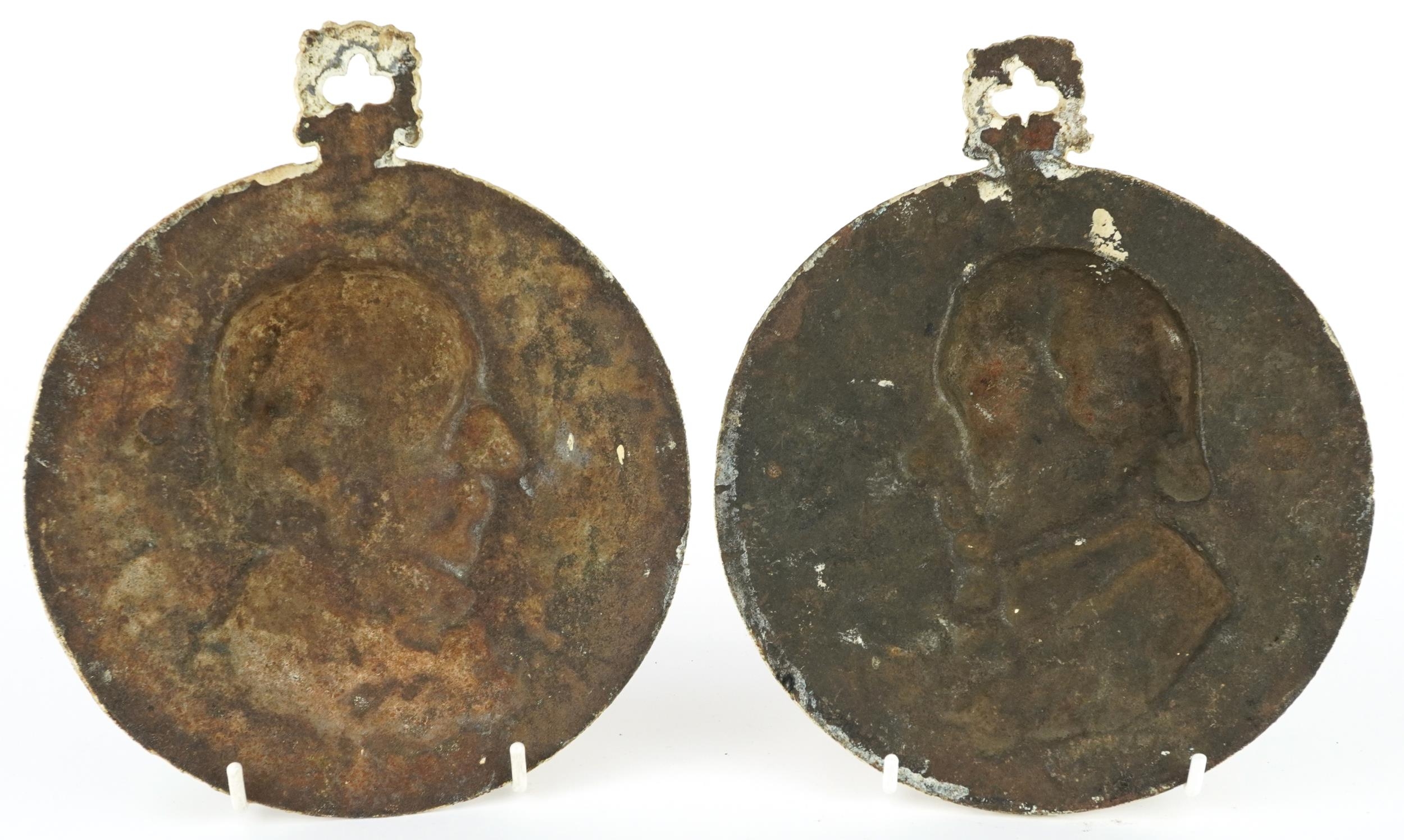Pair of 19th century cast iron portrait plaques comprising William Gladstone and Benjamin Dizrali, - Image 2 of 2