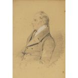Top half portrait of a gentleman wearing a white cravat, mid 19th century heightened pencil