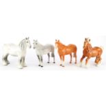 Four Beswick collectable horses and Shire horses comprising two dapple grey and two tan examples,