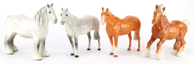 Four Beswick collectable horses and Shire horses comprising two dapple grey and two tan examples,