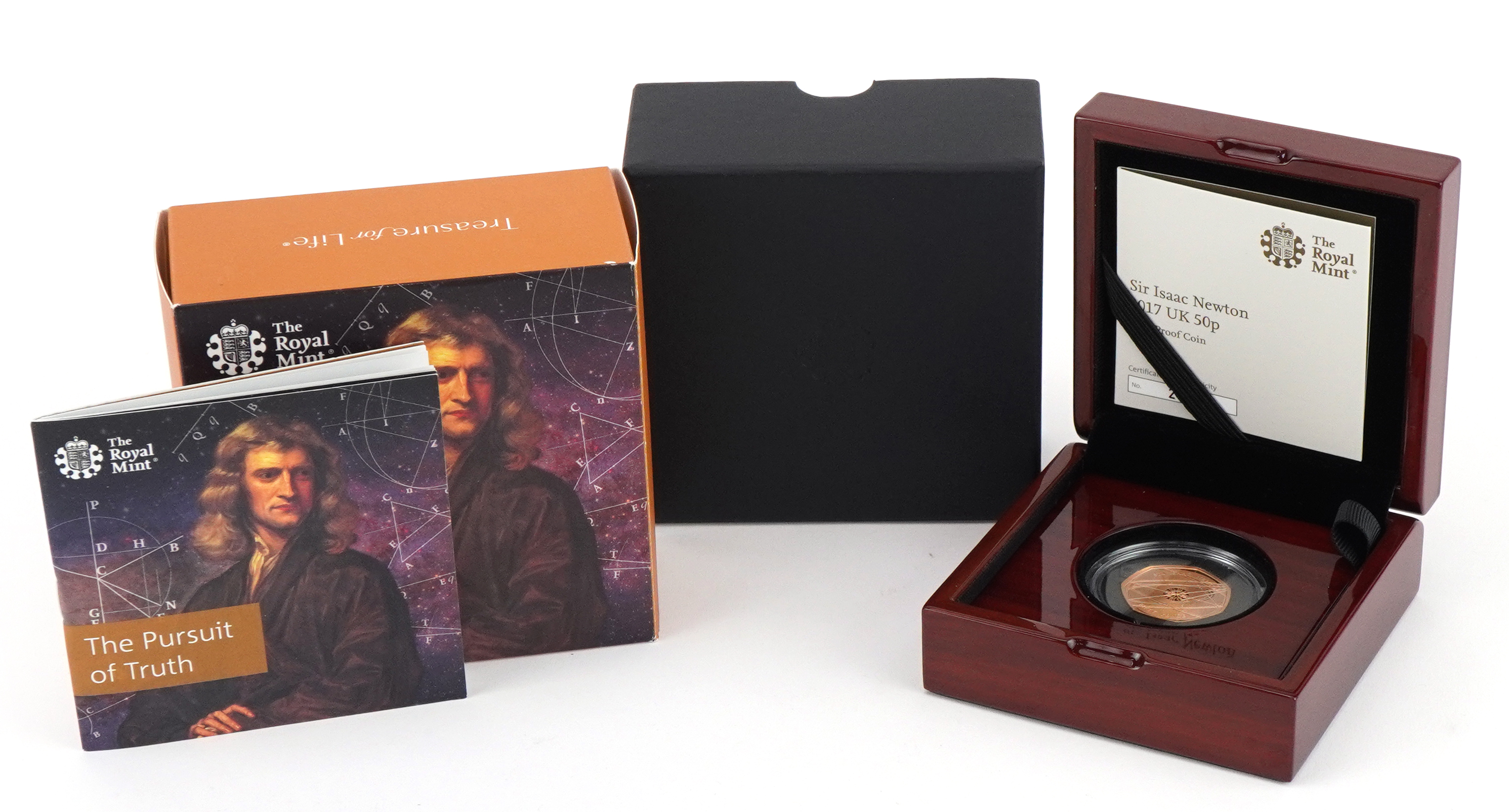 Elizabeth II 2017 gold proof fifty pence piece by The Royal Mint commemorating Sir Isaac Newton with