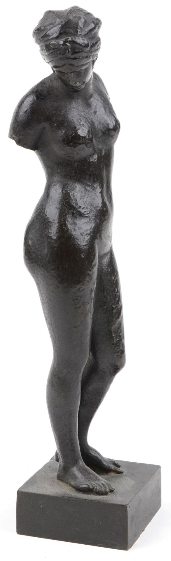 19th century Grand Tour patinated bronze statuette of a standing nude female, 27.5cm high