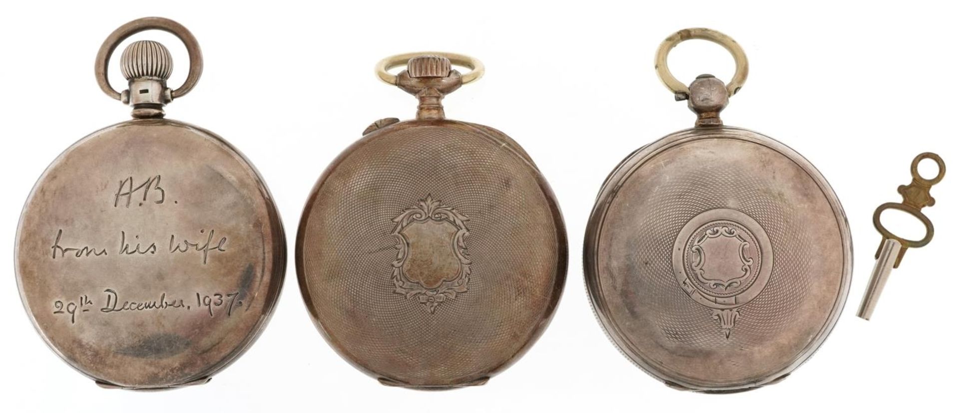 Three Victorian and later silver key wind and keyless pocket watches comprising The Farringdon B, - Bild 3 aus 8