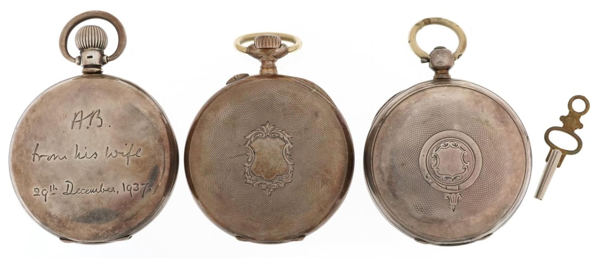 Three Victorian and later silver key wind and keyless pocket watches comprising The Farringdon B, - Image 3 of 8