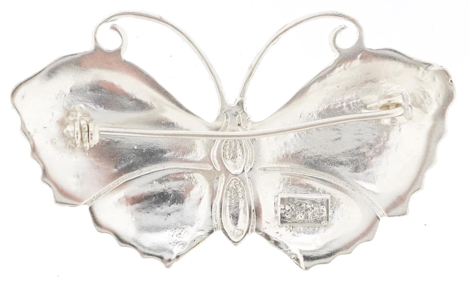 Sterling silver and enamel brooch in the form of a butterfly, 5.2cm wide, 13.5g - Image 2 of 3