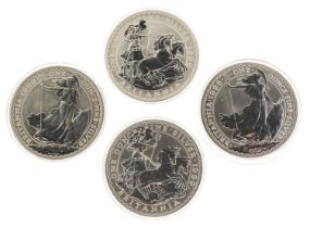 Four Elizabeth II Britannia one ounce fine silver two pounds comprising two 1998 and two 1999