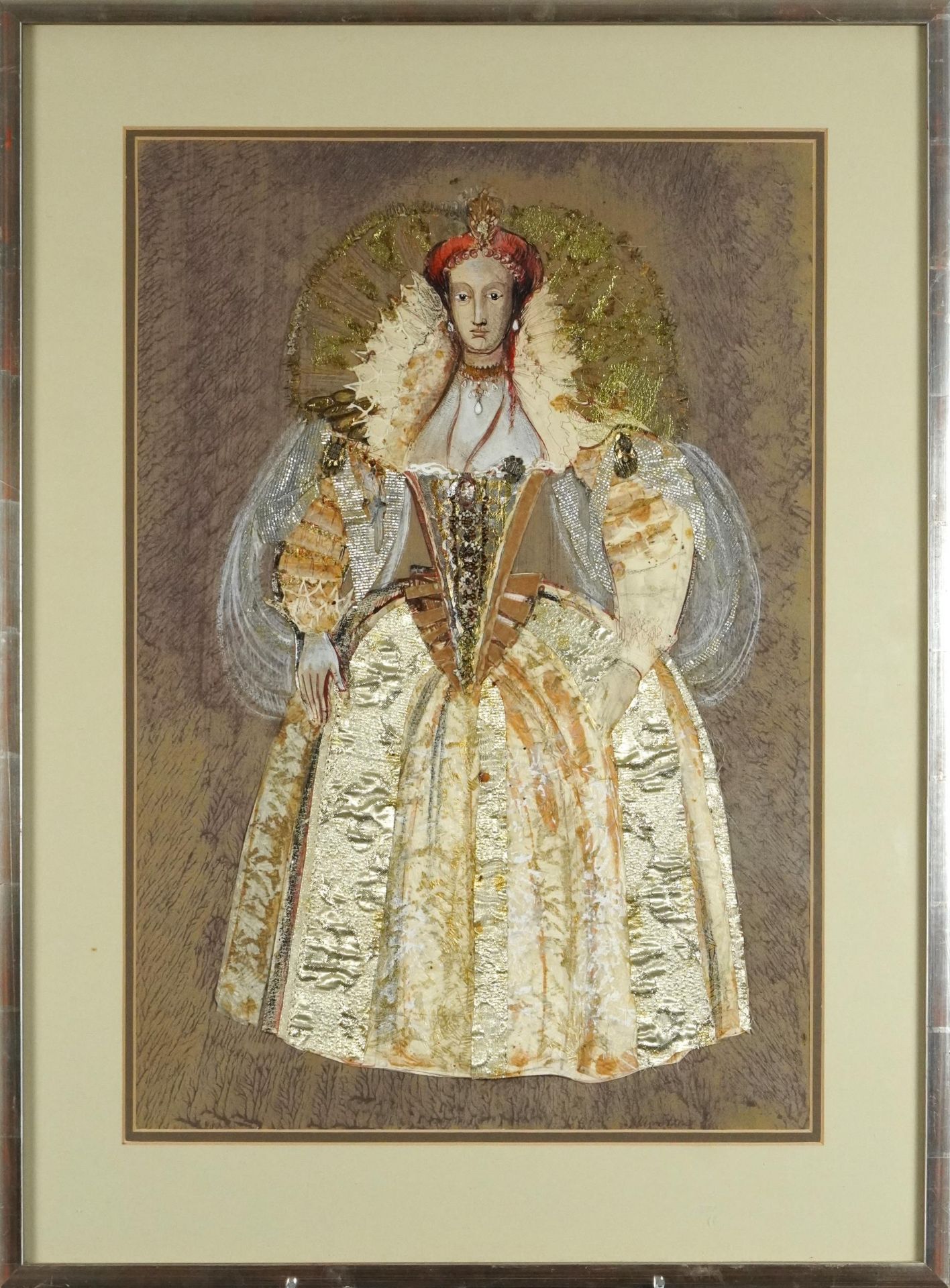 Alex Stone - Full length portrait of Elizabeth I in costume, ink, watercolour and mixed media, - Image 2 of 5