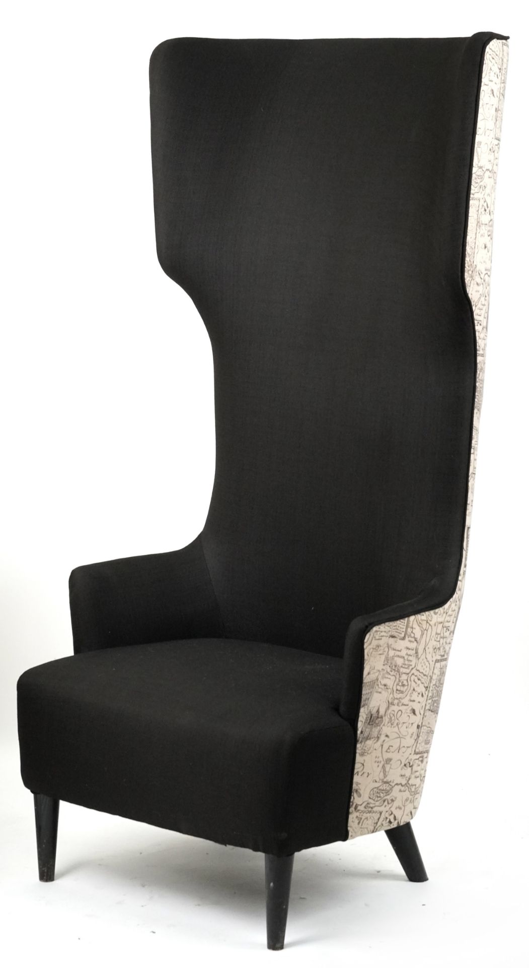 Contemporary high back throne chair upholstered with maps of London and surrounding on ebonised - Image 2 of 4