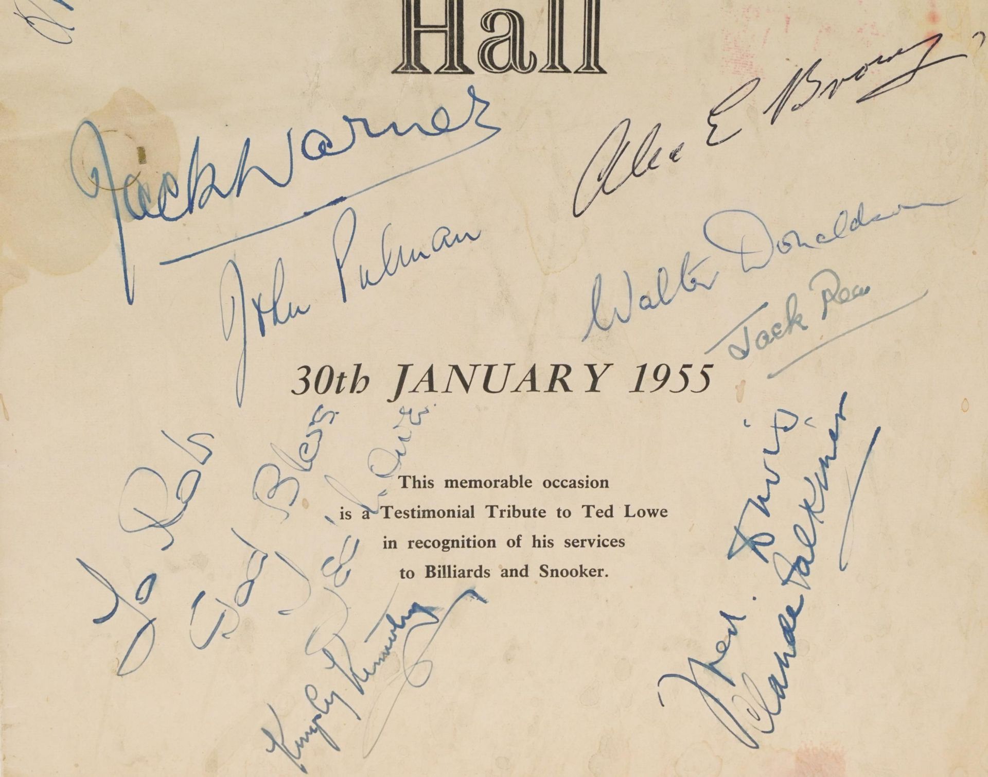Sporting interest billiard and snooker programme with various ink signatures from 30th January 1955, - Bild 3 aus 4