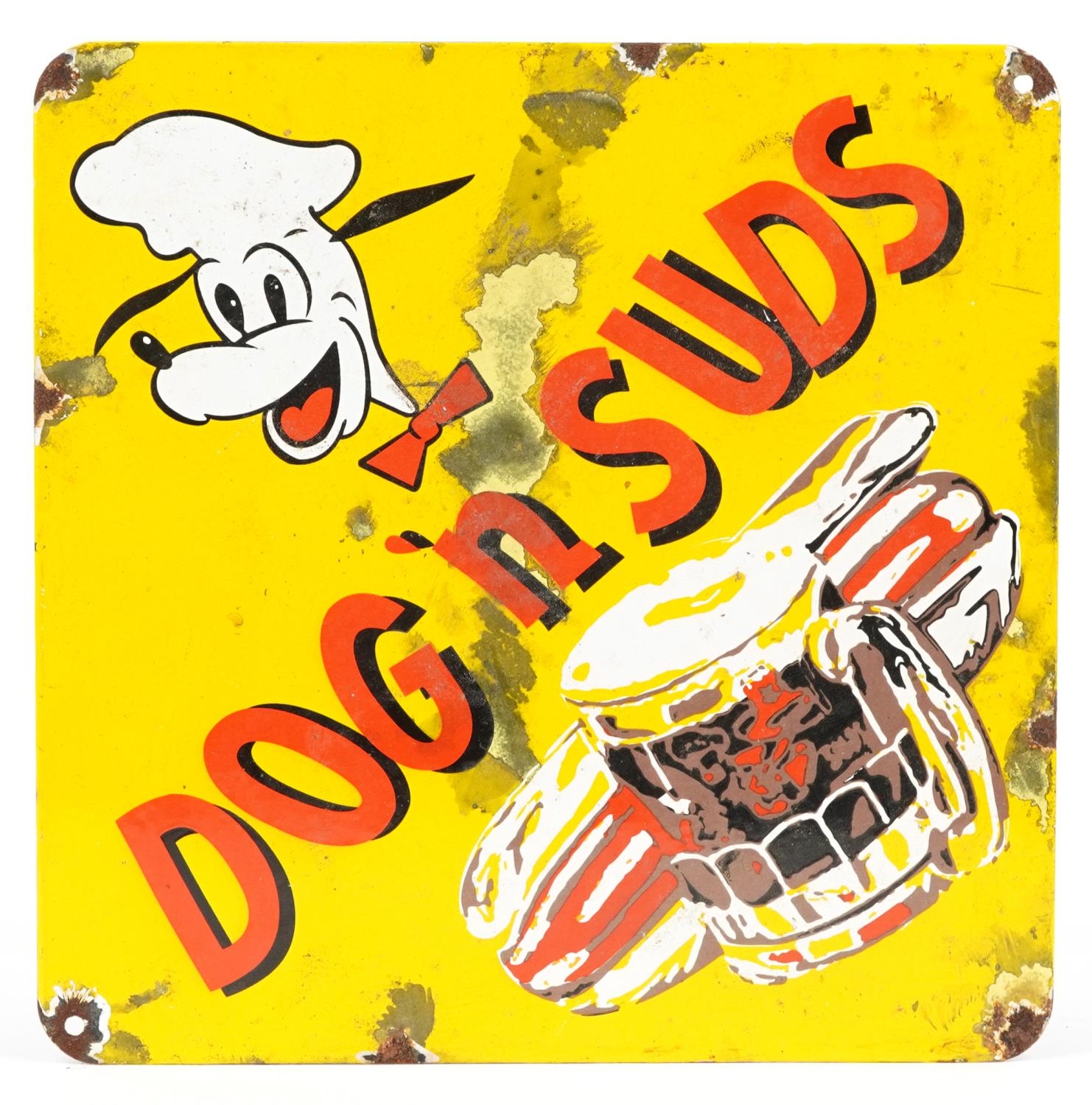 Dog'n Suds enamel advertising sign, 30cm x 30cm