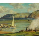 James Humbert Craig - Burning kelp at Cushendun, Co. Antrim, Irish school oil on board, inscribed