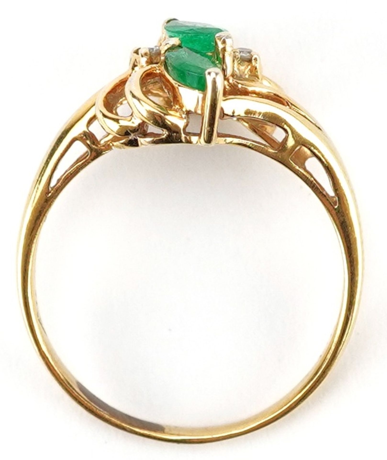 14K gold emerald and diamond naturalistic crossover ring, size L, 2.4g - Image 3 of 5