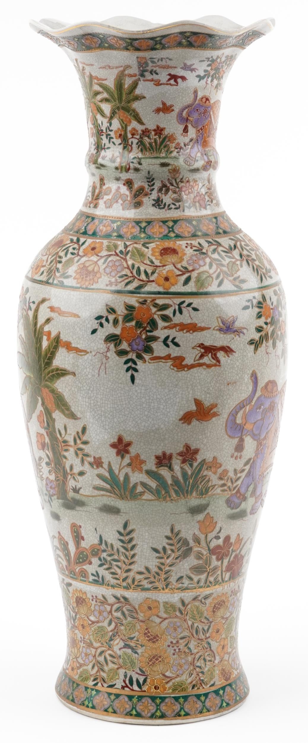 Large Chinese porcelain vase decorated with elephants and flowers, 59.5cm high - Image 2 of 7