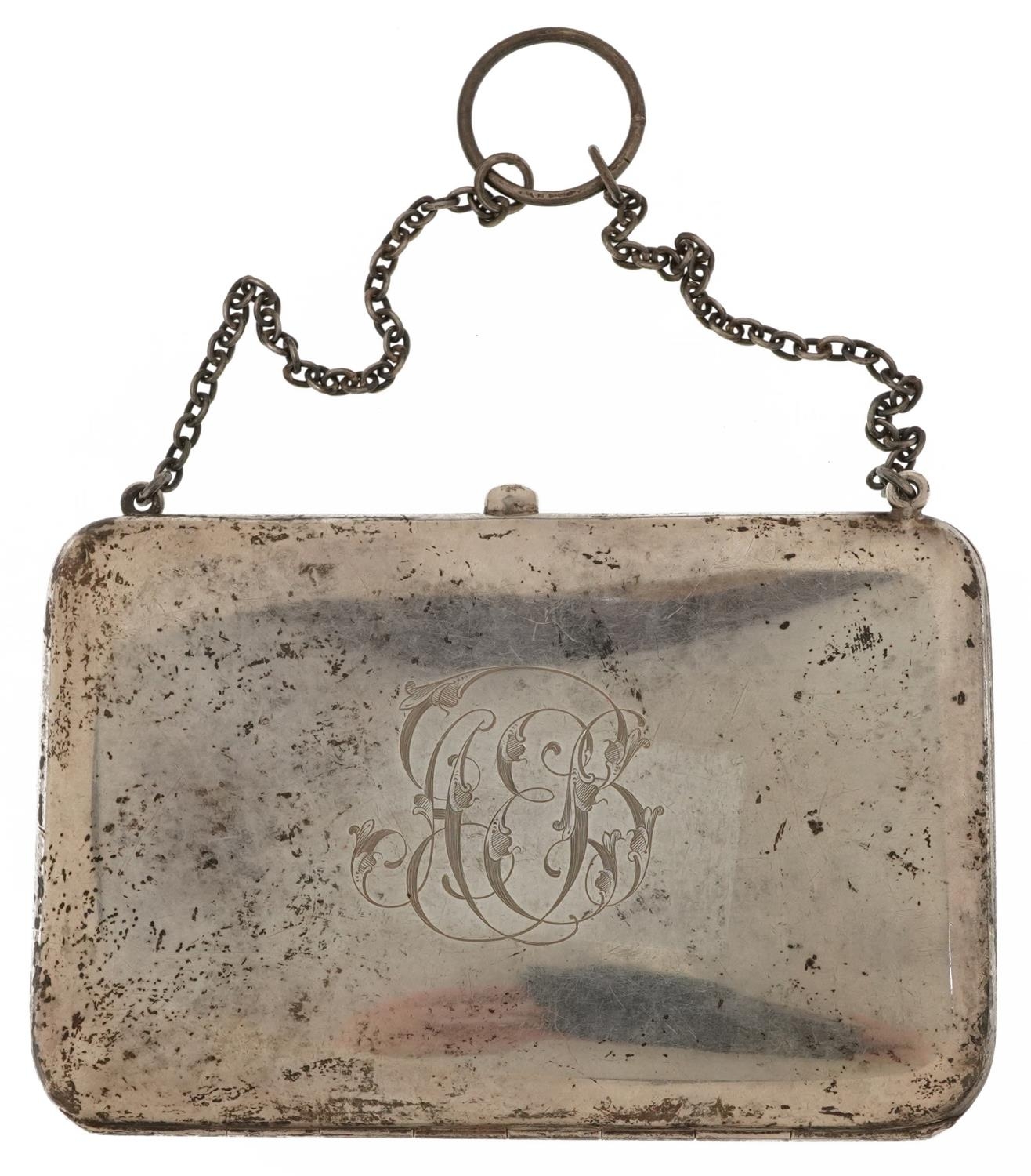 Sampson Mordan & Co Ltd, George V rectangular silver chatelaine card case with gilt interior, London - Image 2 of 6