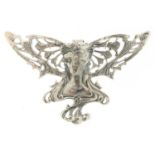 Art Nouveau style sterling silver brooch in the form of a maiden, 7.5cm wide, 15.8g