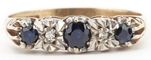 9ct gold sapphire and diamond five stone ring housed in a G H Bernard & Sons Essex jeweller's box,