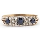 9ct gold sapphire and diamond five stone ring housed in a G H Bernard & Sons Essex jeweller's box,