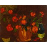 Still life flowers in a vase, post war British oil on board, framed, 49.5cm x 39.5cm excluding the