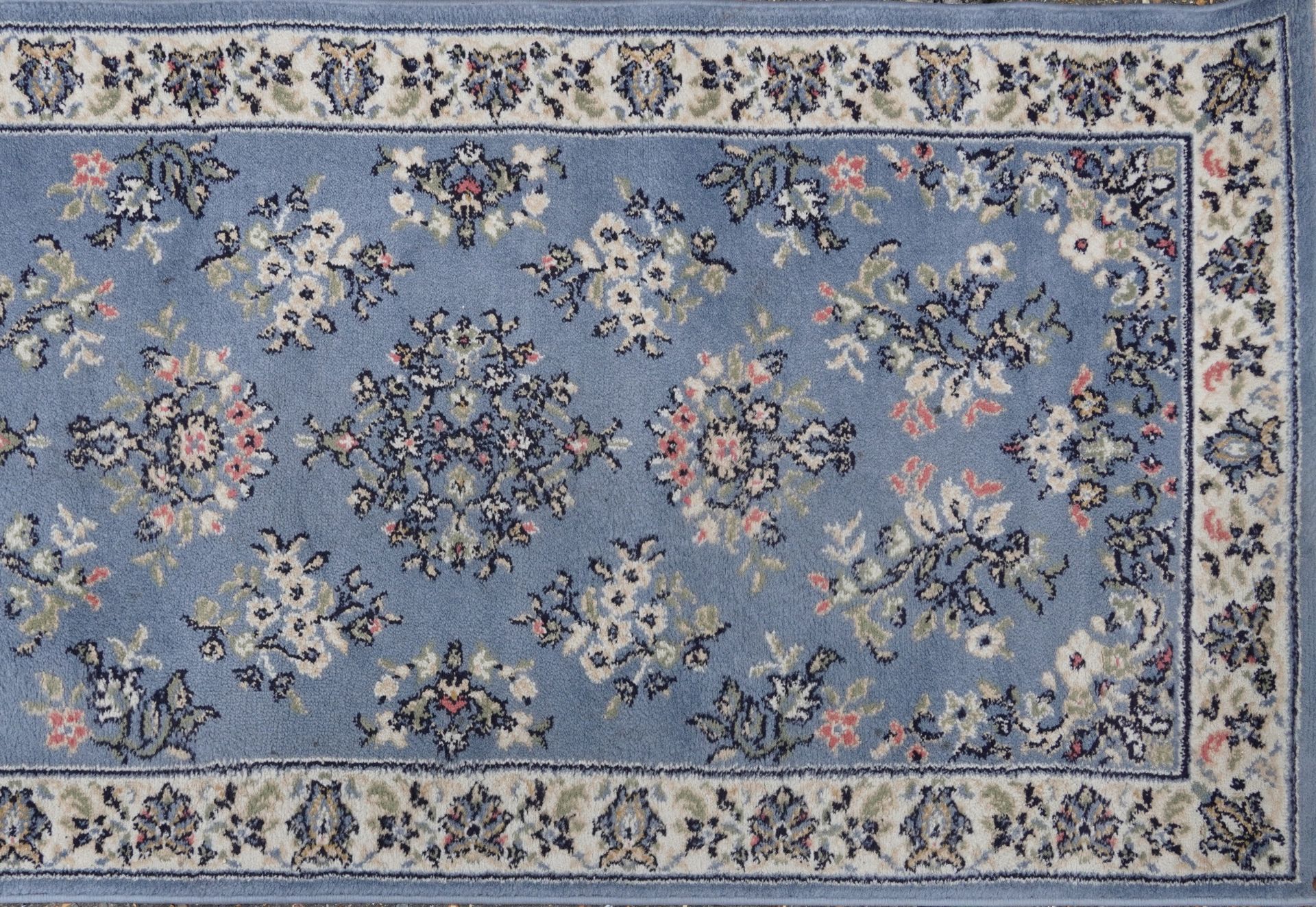 Three rectangular rugs including a floral Chinese red ground example, the largest 250cm x 80cm - Image 13 of 14