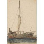 Hans Dahl 1873 - Fishing boat, late 19th century Norwegian school pencil and watercolour, mounted,