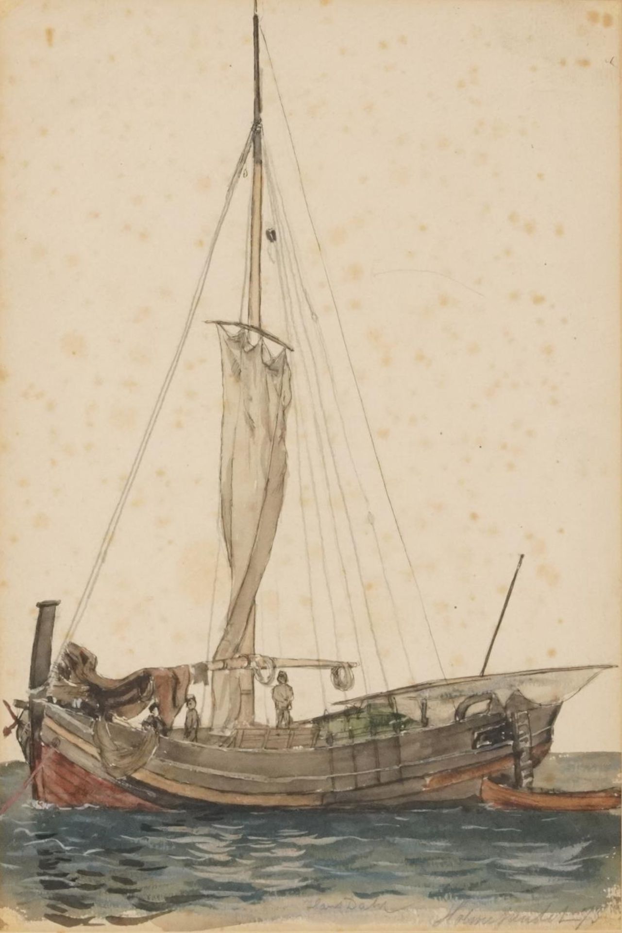 Hans Dahl 1873 - Fishing boat, late 19th century Norwegian school pencil and watercolour, mounted,