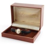 Girard Perregaux, ladies manual wind wristwatch with box having silvered dial, the case numbered