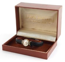 Girard Perregaux, ladies manual wind wristwatch with box having silvered dial, the case numbered